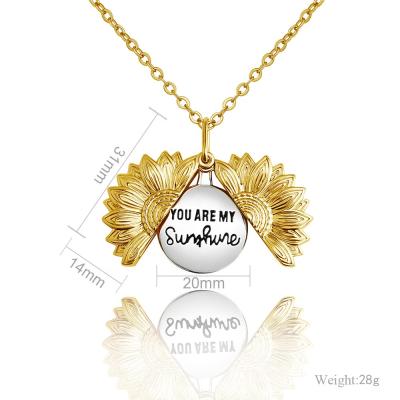 China Romantic You Are My Pendant Necklace Bff Letter Necklace Open Sunflower Pendant Necklace Boho Jewelry Friendship Gifts for sale