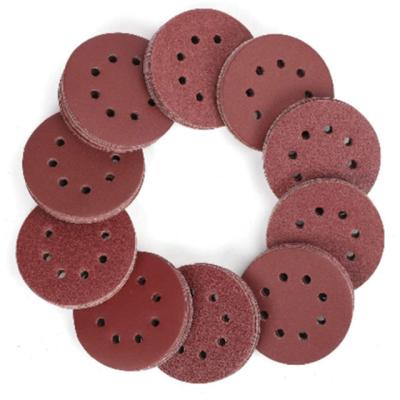 China For Steel Wood Metal Durable 8 Hole General Purpose Sandpaper Sanding Disc 5 Inch Tools Sand Paper Automotive Red Hook Disc Sandpaper for sale