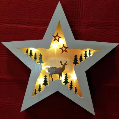 China Decorative Wooden Decoration Lights Star Shape With Led Light For Christmas Decoration Table Lamp for sale