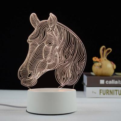 China Creative Sensor Touch Christmas Gift Light Color Control Bedroom Led Illusion Lamp Horse 3d Acrylic Night Light for sale