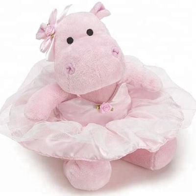 China Amazon Hot Sale Custom Plush Toy Soft Cute Stuffed Toys Pink Hippopotamus Plush With Skirt For Girl for sale