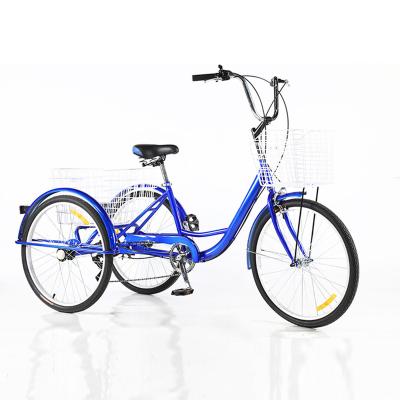 China Large Adult Tricycle 26 Inch 7 Speed ​​3 Wheeled Bike Blue With Big Basket for sale