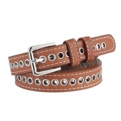 China ALLOY Wholesale Ladies Slim Dress Holes PU Fashion Women Leather Belt for sale