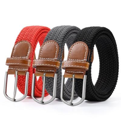 China New stretch woven alloy pin belt factory fabric elastic waistband men's belt direct high elastic current women's multiple colors for sale