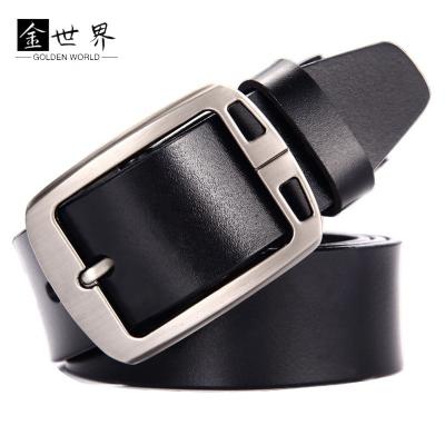 China Comfortable Men's Business Versatile Wide Band Split Leather Alloy Pin Buckle Belt for sale