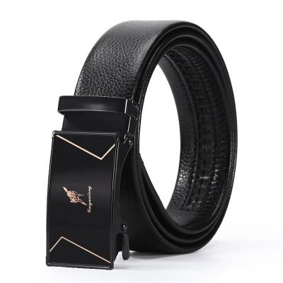 China Wholesale Comfortable Embossed Logo Adjustable Casual Automatic Buckle Belt Shape Lxurury Business Men Black PU Belts for sale