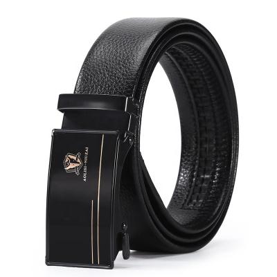 China Comfortable Luxury Iron Men's Business Ratchet Brand Buckle Belt Solid Color PU Automatic Belt Retro Belt for sale