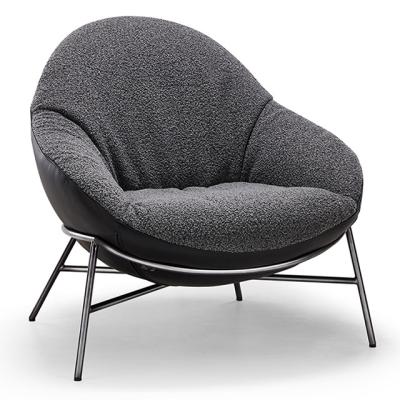 China Modern Designer Dark Gray Leather Fabric Oval Single Fin Sofa Iron Sofa Chair for sale