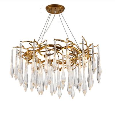 China Modern Luxury Creative Hand Made Aluminum Dining Light Modern Hanging Lamp Droplet Crystal Chandelier&Pendant Light for sale