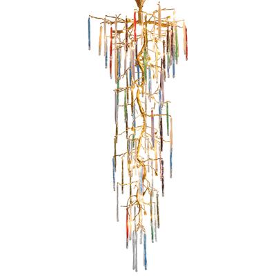 China Modern European type large duplex building with crystal cavity living room branches copper chandelier&pendant light for sale