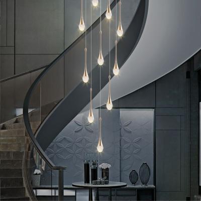 China Contemporary High Quality Led Luxury Modern Hanging Crystal Drop Lamp Pendant Lights For Stairs for sale