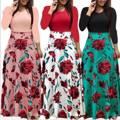 China Wholesale Anti-wrinkle 2022 Women Shape 15 Colors Sheath Long Maxi Dress Simple Long Dress Floral Print for sale