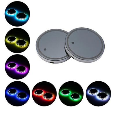 China LED Light Car Logo Cup Holder Pad Bottle Drinks Led Coaster 7 Colors Changing USB Pad LED Cup Filling Coaste for sale