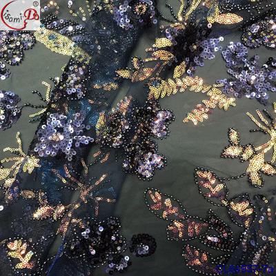 China lisami viable rts newcomer beaned luxury sequins flower embroidery lace fabric for dress and gown for sale