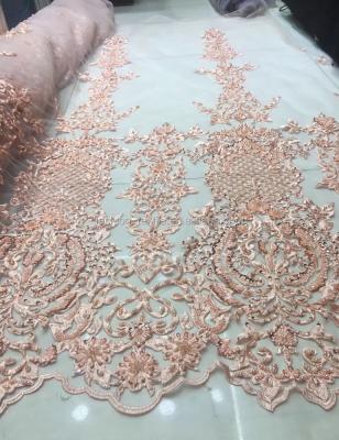 China Viable Luxury Laces Main A China Heavy Beaded Lace Fabric Graceful Handwork Lace Dress Fabric For Bridal for sale