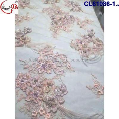 China 2020 Sustainable Superior Luxury Heavy Floral Handwork Embroidery Designs 3D Tulle Lace Fabric With Feather CL61086 for sale