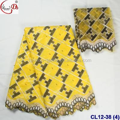 China 2020 Viable High Quality Yellow African Chowleedee Bazin Lace 5 Yards Brocade Bazin Riche +2 Yards French Lace With Beads CL12-38 for sale