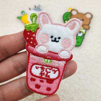 China new cute animal 3D milk tea cup embroidery patch diy shoes and clothes sticker 2022 small for sale