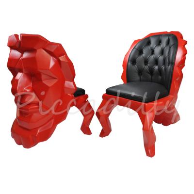 China China New Style Indoor Decor Fiberglass Man Face Abstract Red Chair Sofa Statue Sculpture for sale