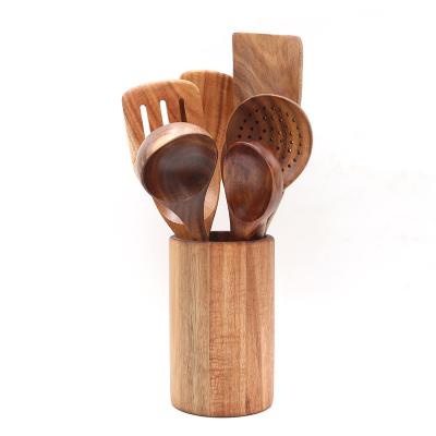 China Viable Hot Sale Teak Stick Kitchen Utensil Set Colander Wooden Turner Spatula Tools Non 8 Piece Wooden Spoons For Cooking Porcelain for sale