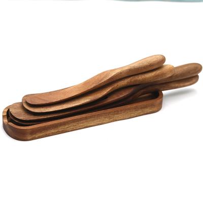 China Viable Hot Sale Acacia Core Wood Food Grade Turner Tongs With Locking Handle Steel Spatula for sale