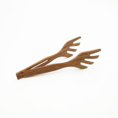 China Sustainable High Quality Bamboo Food Tongs BBQ Hold Bread Dessert Pastry Clip Kitchen Baking Wooden Tongs for sale