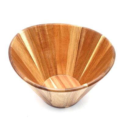 China Eco Friendly Food Grade Hotel Kitchen Customized Logo Fruit Salad Mixing Wood Serving Bowl Set For Tableware for sale