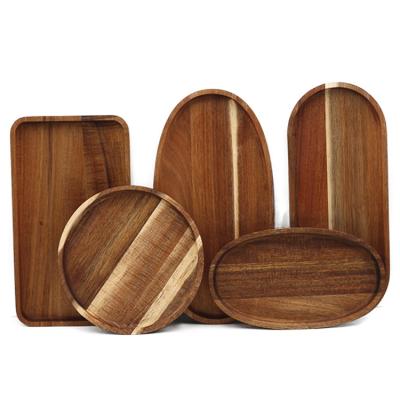 China Wholesale Acacia Wood Round Acacia Ellipse Food Fruit Serving Tray Decorative Wooden Tray Set for sale