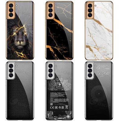 China Gkk Anti-fall Plated Glass Color Painted Tempered Glass Marble Phone Case For Samsung S21 Cases for sale