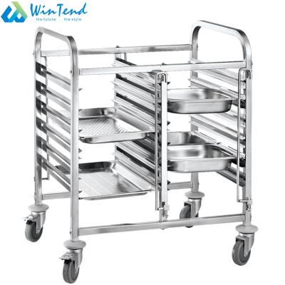 China Hotel double tier stainless steel gastronorm GN pan tray trolley for kitchen for sale