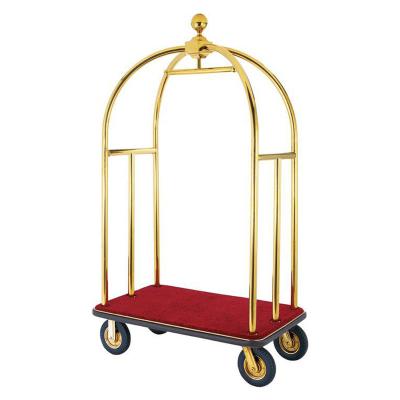 China Modern Hotel Golden Stainless Steel Town Crier Trolley Luggage Cart With Wheels for sale