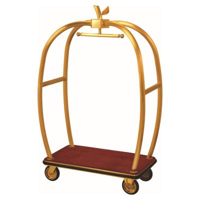 China Modern Hotel Golden Stainless Steel Town Crier Trolley Luggage Cart With Wheels for sale