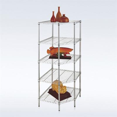 China Corrosion Protection Restaurant Kitchen Adjustable 5 Tier Corner Rack Chrome Plated Shelf for sale