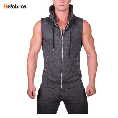 China Wholesale Summer Sleeveless Gym Hoodie China Manufacturer Custom Anti-pilling Zipper Up Men's Sleeveless Hoodie for sale