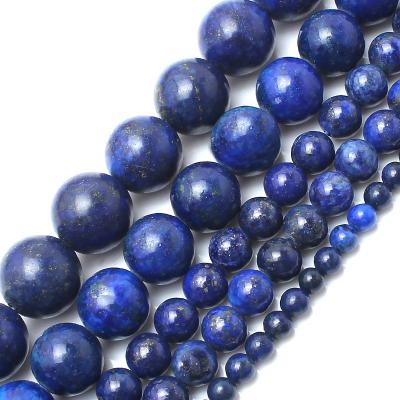 China Making Hot Jewelry Necklace Bracelet Earring Spun 4/6/8/10/12MM Smooth Blue Lapis Lazuli Stone Loose Beads For Necklace Bracelet DIY 15