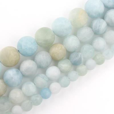 China Jewelry Necklace Bracelet Earring Making 6/8/10/12MM Natural Dull Polish Matte Blue Aquamarines Round Stone Bead For Jewelry Making Diy Bracelet for sale