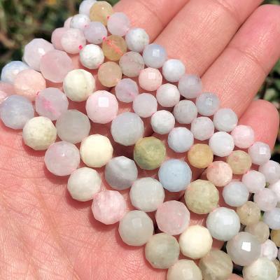 China Making Jewelry Necklace Bracelet Earring 6/8mm Natural Faceted Colorful Morganite Stone Around Loose Beads For Jewelry Making Diy Bracelet 7.5