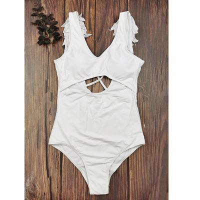 China 2020 New Lady Swimwear High Cut Breathable Women's Swimsuit Feather Decorate Gottex Swimsuit One Piece Style White Color for sale