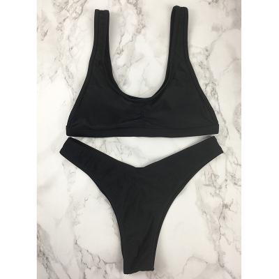 China Fashion High Cut Design High Cut Breathable Sexy Thong Solid Black Good Swimwear High School Girl Bikini Tank Top Swimwear for sale