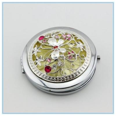 China wholesale butterfly round shape rhinestone metal pocket mirrors for sale