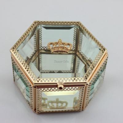 China Wedding Gifts Metal Glass Crown Jewelry Box for sale