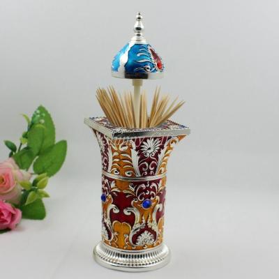 China Shinny Gifts New High Quality Metal European Roman Style Column Shaped Toothpick Holder for sale