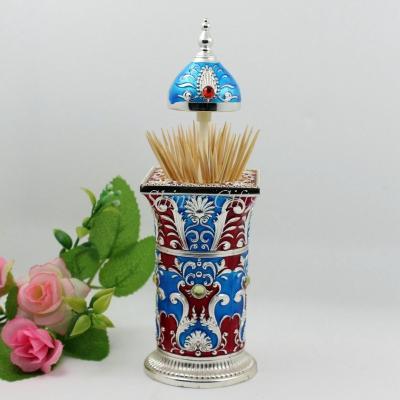 China Shinny Gifts Vintage Metal Toothpick Holder Box for Tableware Decoration Multicolors for sale