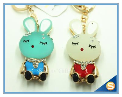 China Trendy Rhinestone Cute Rabbit Shape Crystal Gold Plated Key Chain For Handbag Decoraction for sale