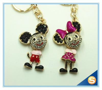 China Custom Rhinestone Cartoon mouse Animal Shape metal Crystal Key Chain Ring Holder for sale