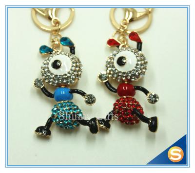 China Customized Gold Plated Insect Keyring Blue And Red Ant Rhinestone Crystal Metal Key Chain for sale