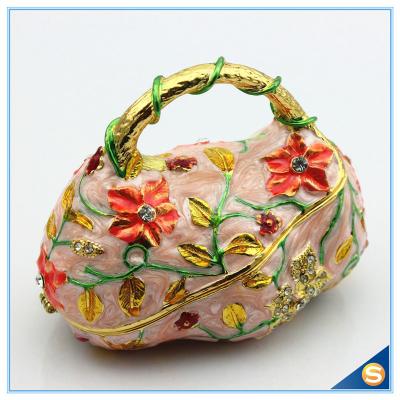 China Fashion Handbag Design trinket Box Painting Flower With Crystal Trinket Box SCJ561 for sale