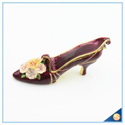 China Handmade Elegant High Heel Shoes Shape Trinket Box Beautiful Flower Jewelry Box For Women's Gift SCJ626 for sale