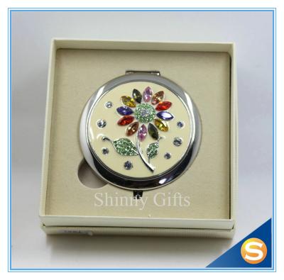 China Shinny Gifts Wholesale Colorful Rhinestones Flower Design Small Round Mirror for sale