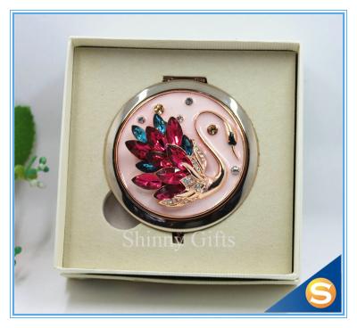 China Shinny Gifts Crystal Goose Design Folding Make up Mirror Souvenir Compact Mirror for sale